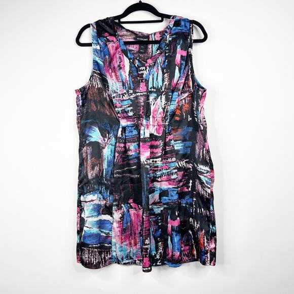 Lane Bryant Tops - 2/$30 Lane Bryant Abstract Watercolor Tunic Blouse 14 Black Multi Gathered #7167